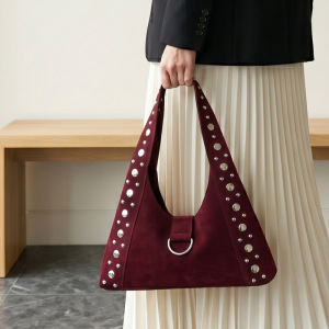 Casual Style Metal Hardware Studded Solid Color Rivet Suede Women's Underarm Shoulder Bags h5 Picture5