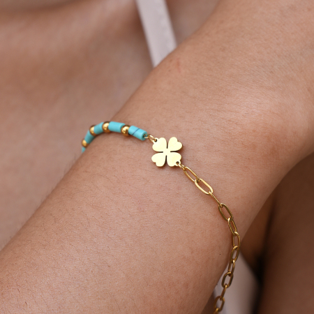 Romantic Series Daily Clover Stainless Steel Waterproof Gold Color Natural Stone Women's Chain Bracelets