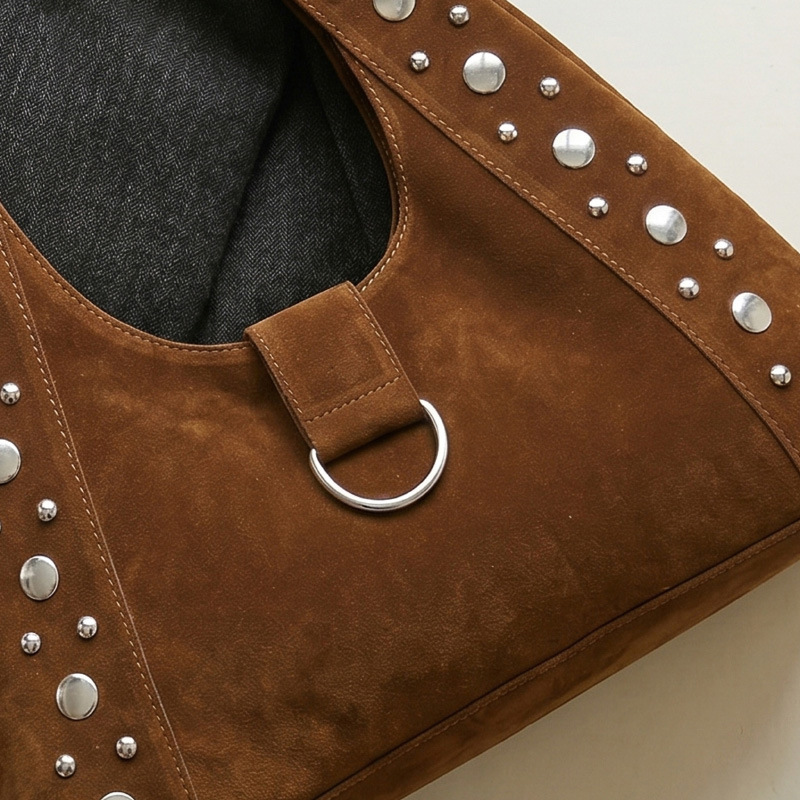 Casual Style Metal Hardware Studded Solid Color Rivet Suede Women's Underarm Shoulder Bags Picture9