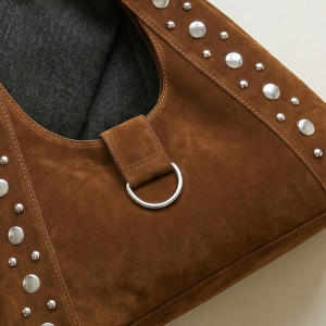 Casual Style Metal Hardware Studded Solid Color Rivet Suede Women's Underarm Shoulder Bags h5 Picture9