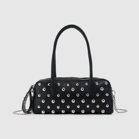 Old Money Style Metal Hardware Studded Solid Color Rivet Pu Women's Square Shoulder Bags 2