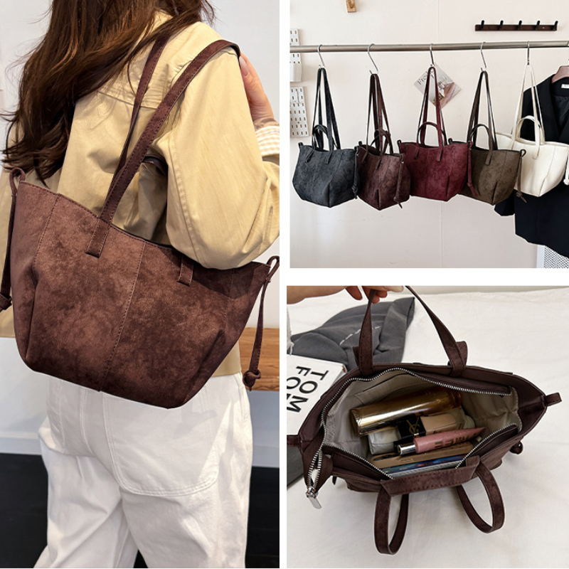 Casual Style None Solid Color Suede Women's Trapezoid Shoulder Bags h5Picture7