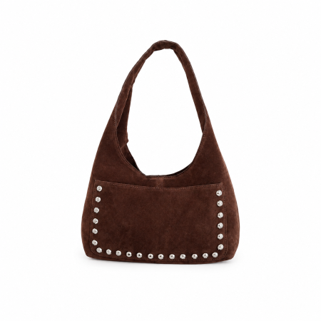 Casual Style Studded Solid Color Rivet Suede Women's Round Shoulder Bags