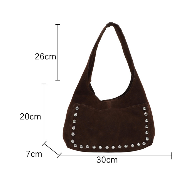 Casual Style Studded Solid Color Rivet Suede Women's Round Shoulder Bags h5Picture9