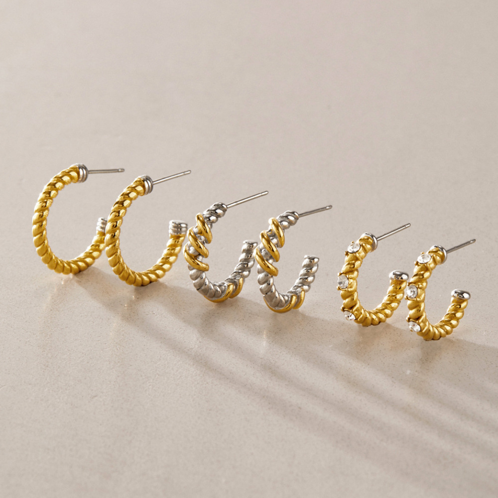 Simple Mixed Color Thread Stainless Steel Waterproof  Zircon Women's Stud Earrings Picture3