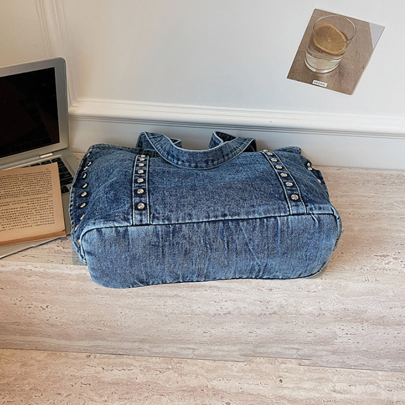 Streetwear Style Studded Solid Color Rivet Canvas Women's Square Handbags Picture6