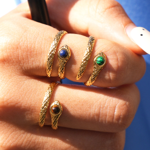 Simple Series Daily Animal Snake Stainless Steel Waterproof Gold Color Natural Stone Statement Rings h5 Picture2