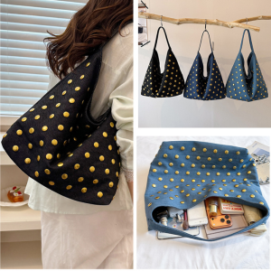 Casual Style Metal Hardware Studded Solid Color Rivet Cotton Women's Square Shoulder Bags h5 Picture9