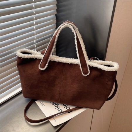 Casual Style Fluffy Solid Color Suede Women's Square Tote Bags 2