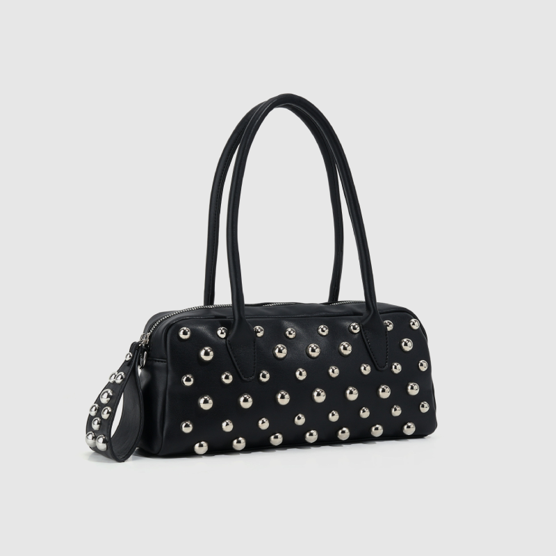 Old Money Style Metal Hardware Studded Solid Color Rivet Pu Women's Square Shoulder Bags Picture3