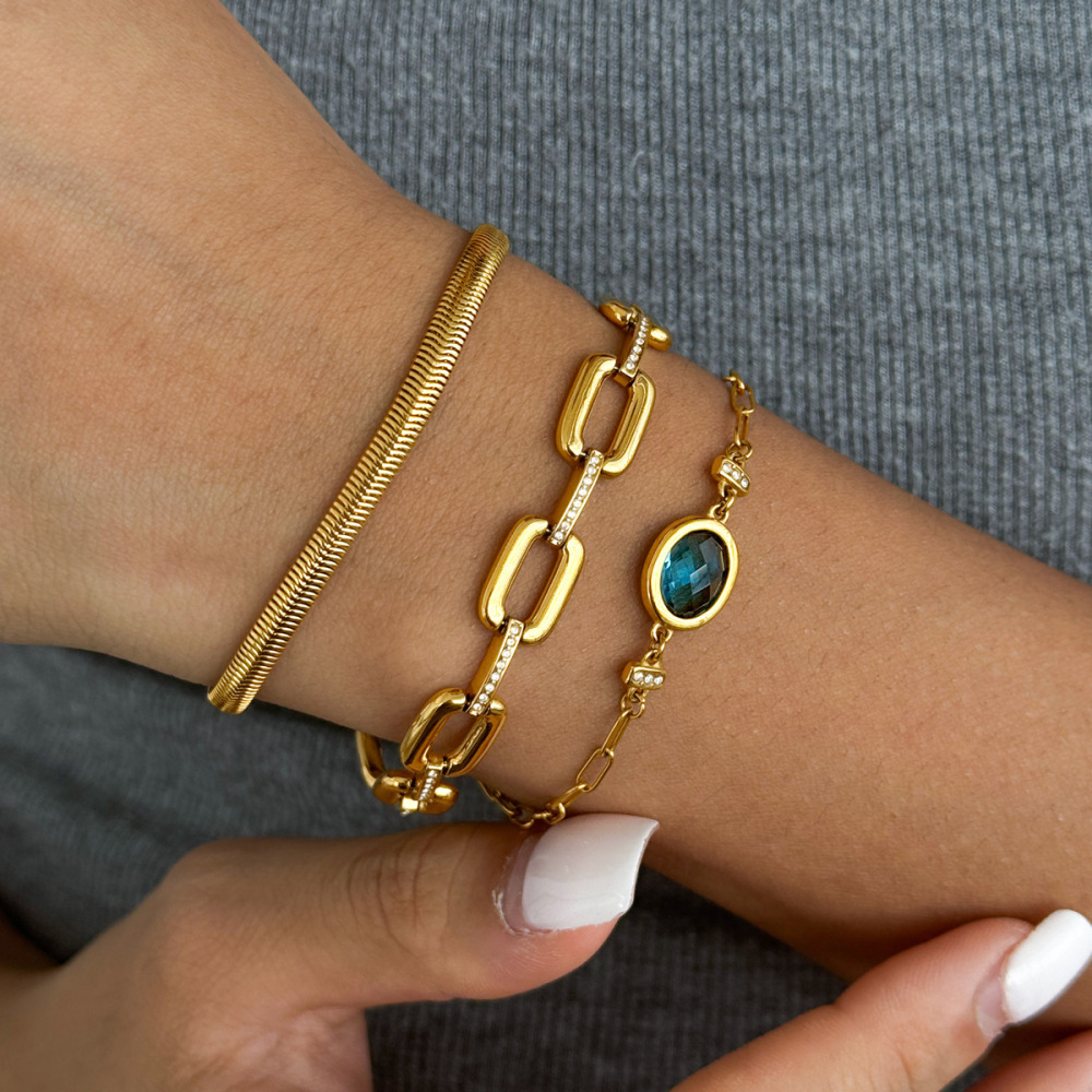 Ellipse Shape Stainless Steel Waterproof Gold Color Crystal Women's Charm Bracelets h5Picture5