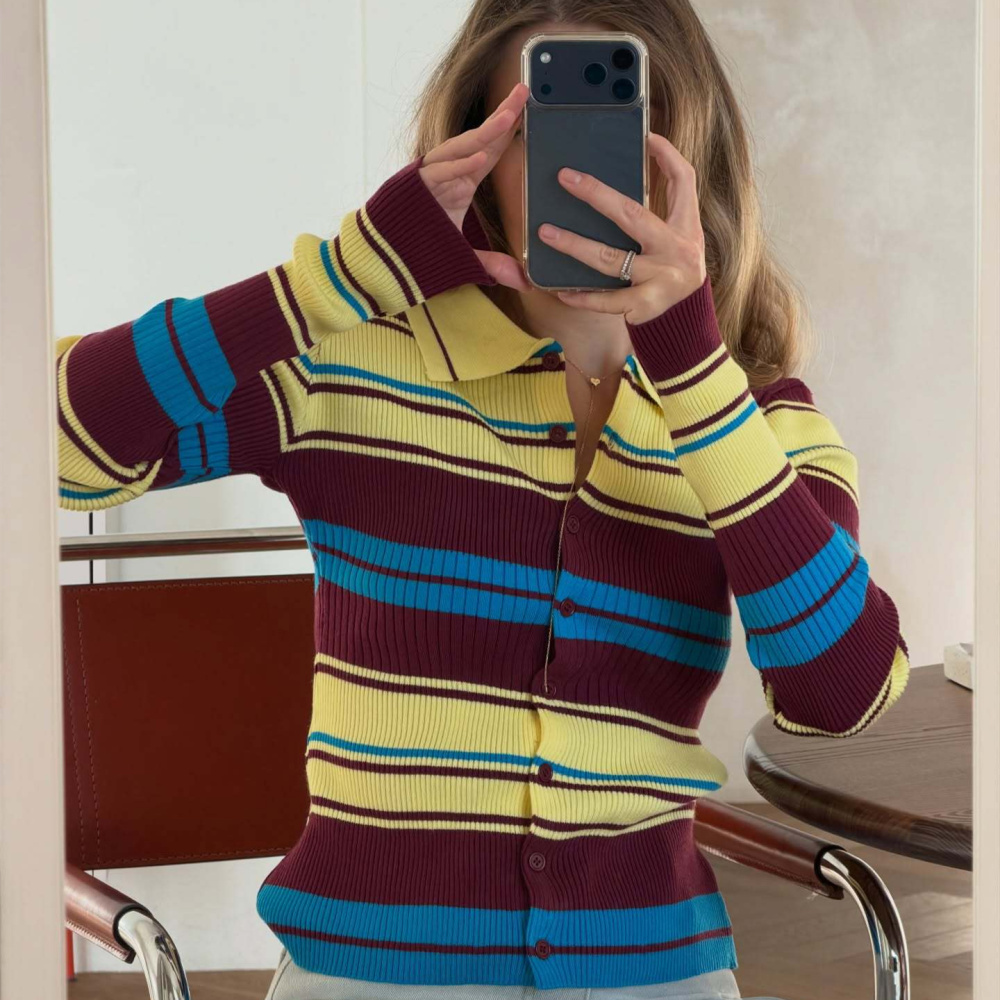 Retro Stripes Button Slim Fit  Knit Cardigan Picture2