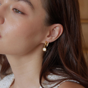 Geometric Shape Stainless Steel Waterproof Gold Color Zircon Women's Stud Earrings h5 Picture3