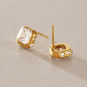 Heart Geometric Shape Stainless Steel Waterproof Gold Color Zircon Women's Stud Earrings h5 Picture2