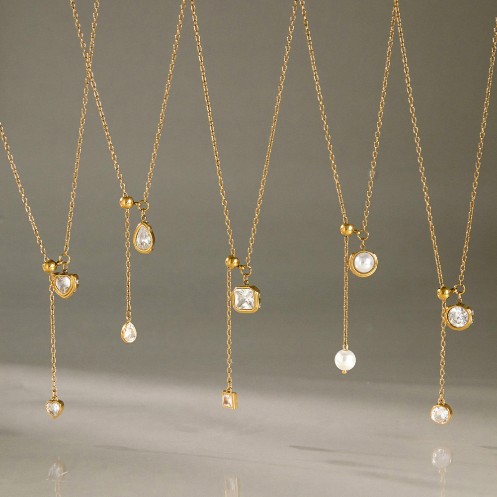 Stainless Steel Waterproof Gold Color Zircon Women's Long Necklaces h5Picture4