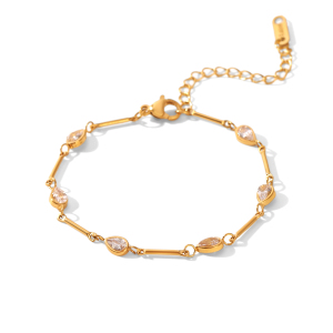 Droplet Stainless Steel Waterproof Gold Color Zircon Women's Chain Bracelets h5