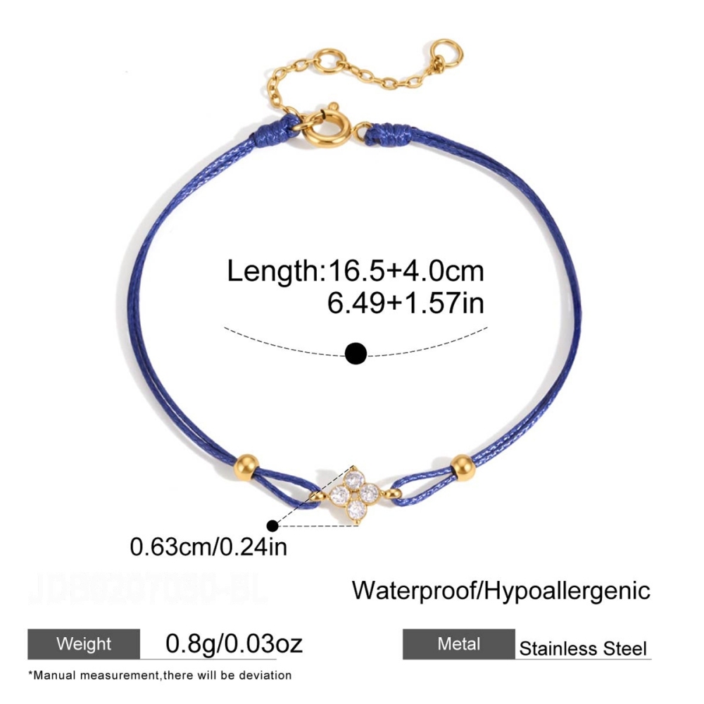 Flower Cross Stainless Steel Waterproof Gold Color Zircon Women's Braided Bracelets 