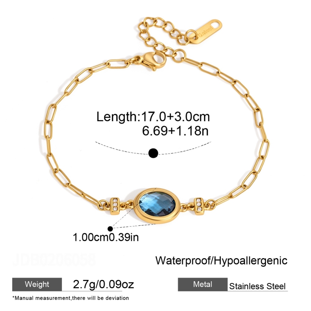 Ellipse Shape Stainless Steel Waterproof Gold Color Crystal Women's Charm Bracelets