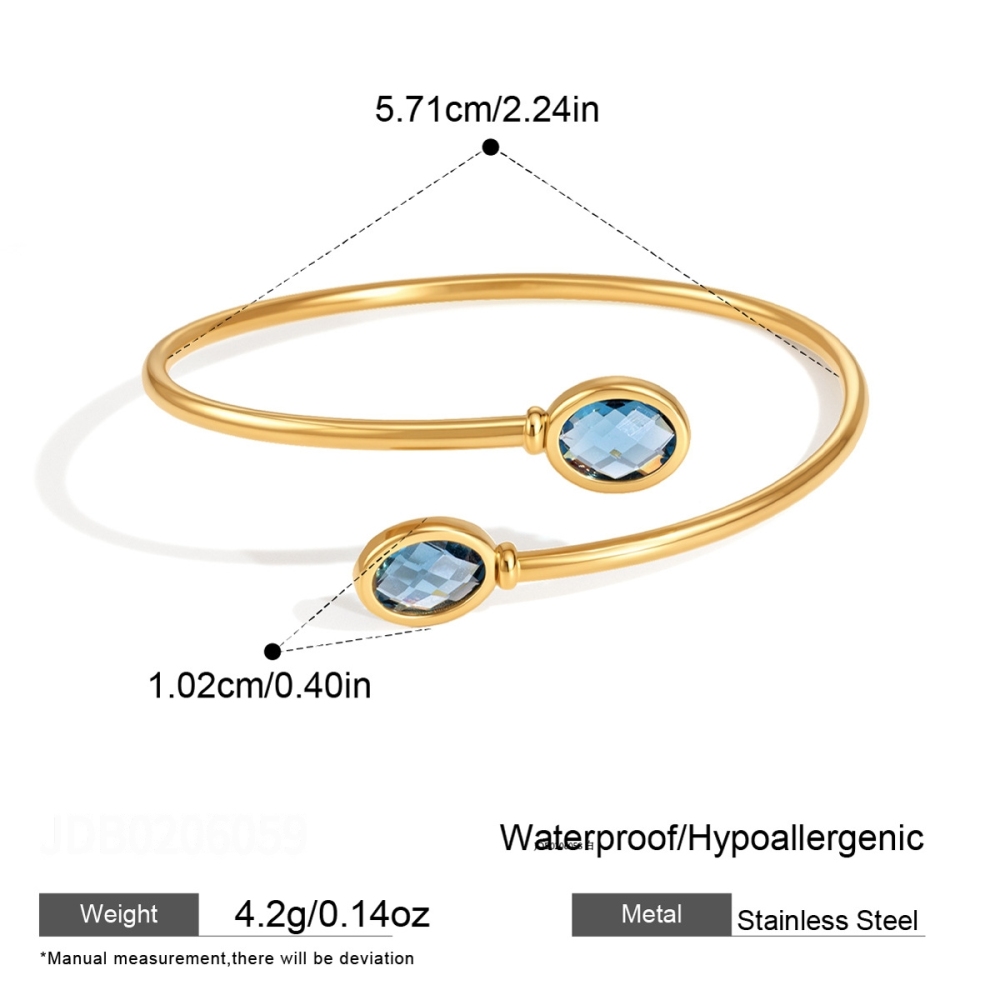 Ellipse Shape Stainless Steel Waterproof Gold Color Crystal Women's Cuff Bracelets