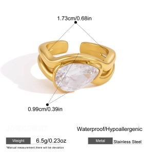Luxurious Series Simple Droplet Stainless Steel Waterproof Gold Color Zircon Women's Gemstone Rings h5