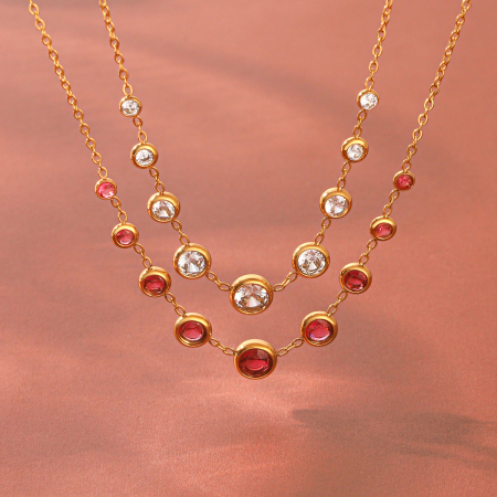Luxurious Series Stainless Steel Waterproof Gold Color Zircon Women's Chain Necklaces
