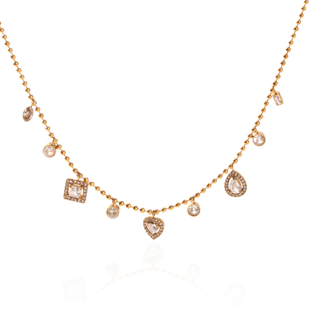 Heart Stainless Steel Waterproof Gold Color Zircon Women's Pendant Necklaces