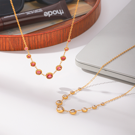 Luxurious Series Stainless Steel Waterproof Gold Color Zircon Women's Chain Necklaces 2