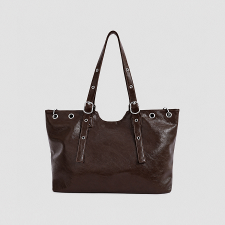Streetwear Style Metal Hardware Solid Color Hollowed-Out Pu Women's Tote Bag