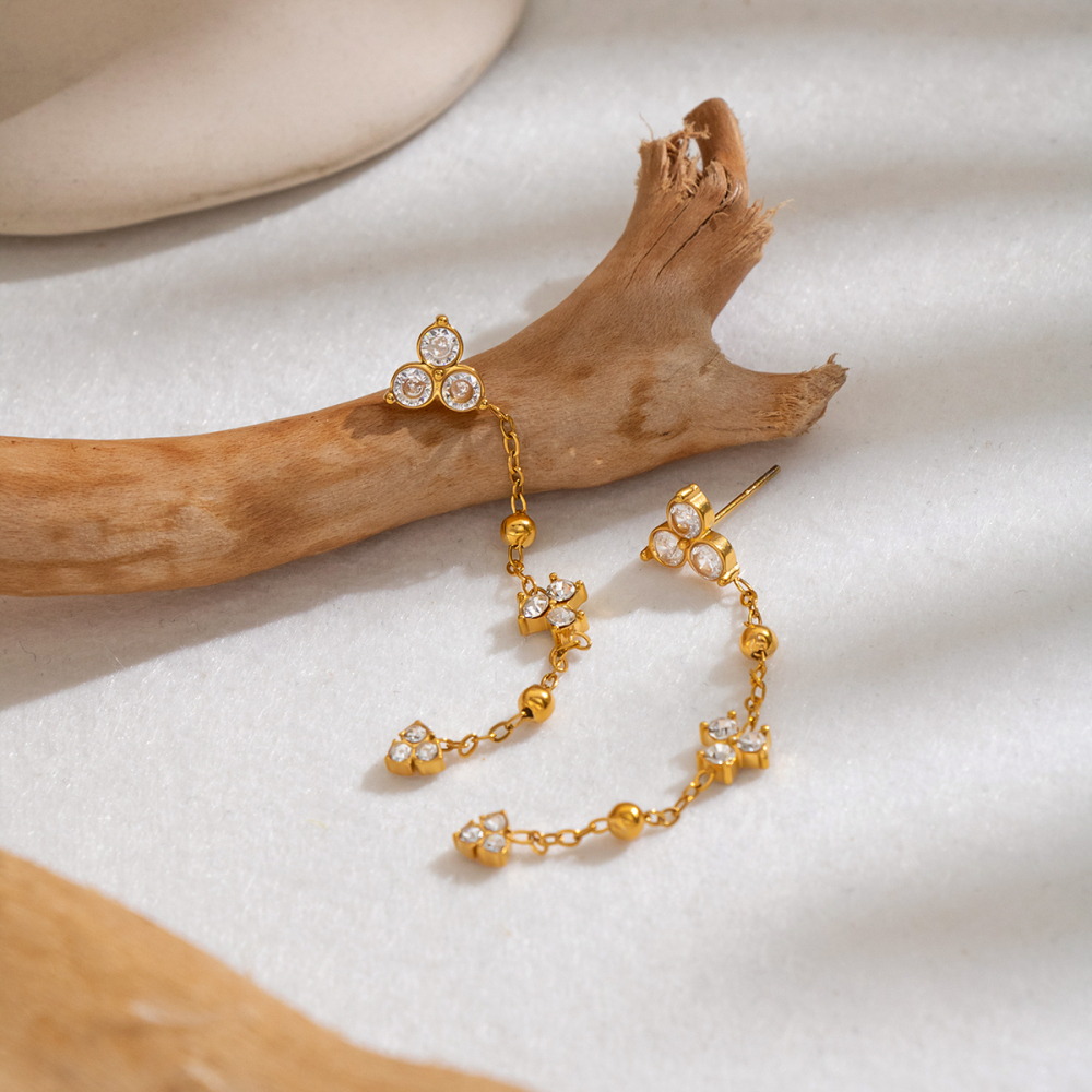 Stainless Steel Waterproof Gold Color Zircon Women's Dangle Earrings Picture3