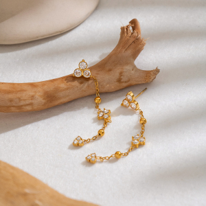 Stainless Steel Waterproof Gold Color Zircon Women's Dangle Earrings h5 Picture3