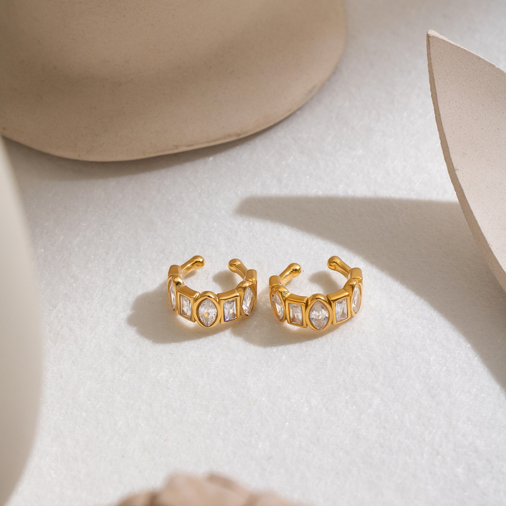 Stainless Steel Waterproof Gold Color Zircon Women's Ear Cuffs Picture5