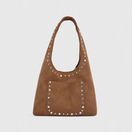 Streetwear Stijl, Met Studs En Klinknagels Versierde Suède Schoudertassen Voor Dames In Effen Kleur