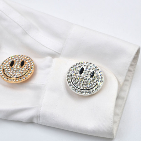 Luxurious Series Daily Smiling Face Metal Rhinestone Cufflinks