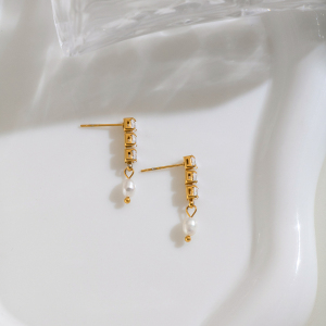 Stainless Steel Waterproof Zircon Gold Color Women's Dangle Earrings h5 Picture4