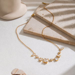 Ellipse Shape Zircon Stainless Steel Waterproof Gold Color Women's Pendant Necklaces h5 Picture4