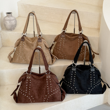 Streetwear Stijl, Studs, Effen Kleur, Suède, Totebag Voor Dames 2