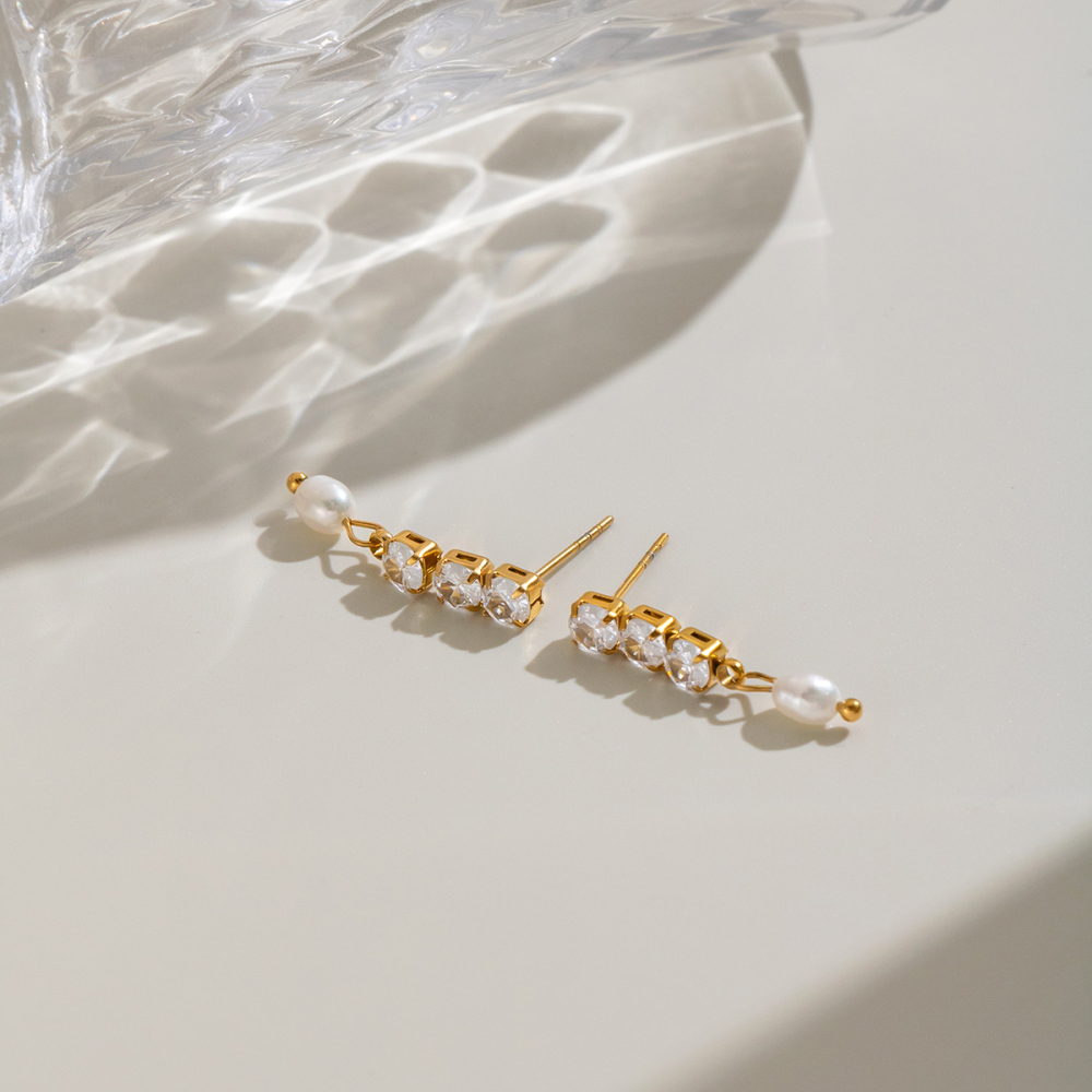 Stainless Steel Waterproof Zircon Gold Color Women's Dangle Earrings Picture5