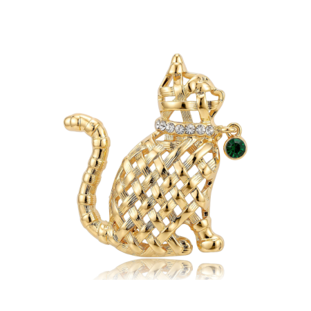 Simple Series Cute Animal Cat Solid Color Hollowed-Out Metal Rhinestone Brooches