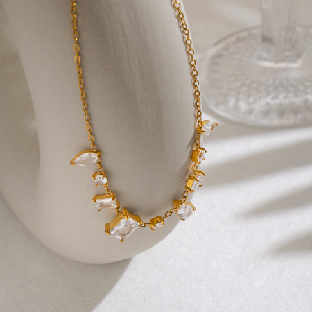 Ellipse Shape Zircon Stainless Steel Waterproof Gold Color Women's Pendant Necklaces 2