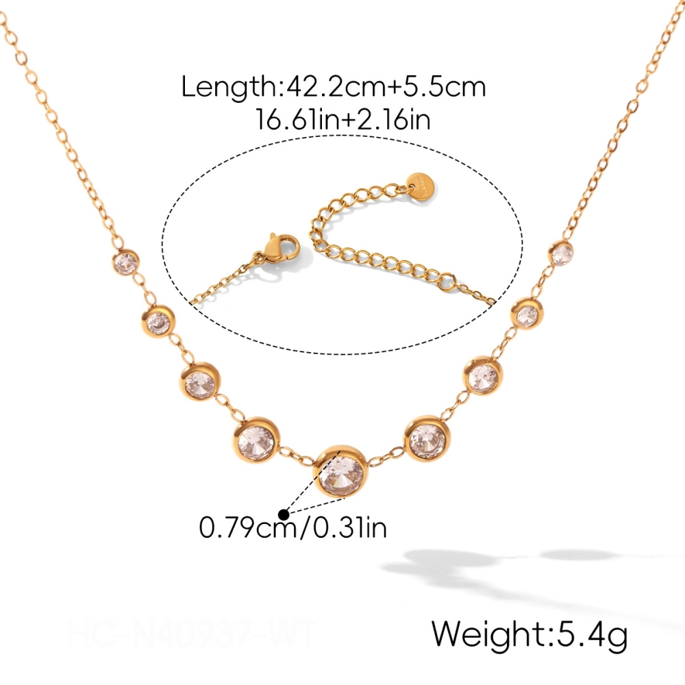 Luxurious Series Stainless Steel Waterproof Gold Color Zircon Women's Chain Necklaces h5Picture2