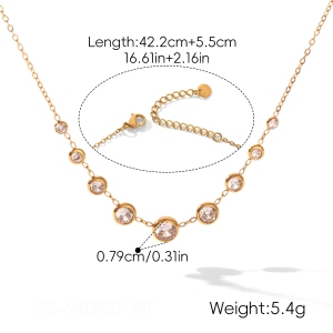 Luxurious Series Stainless Steel Waterproof Gold Color Zircon Women's Chain Necklaces h5 Picture2