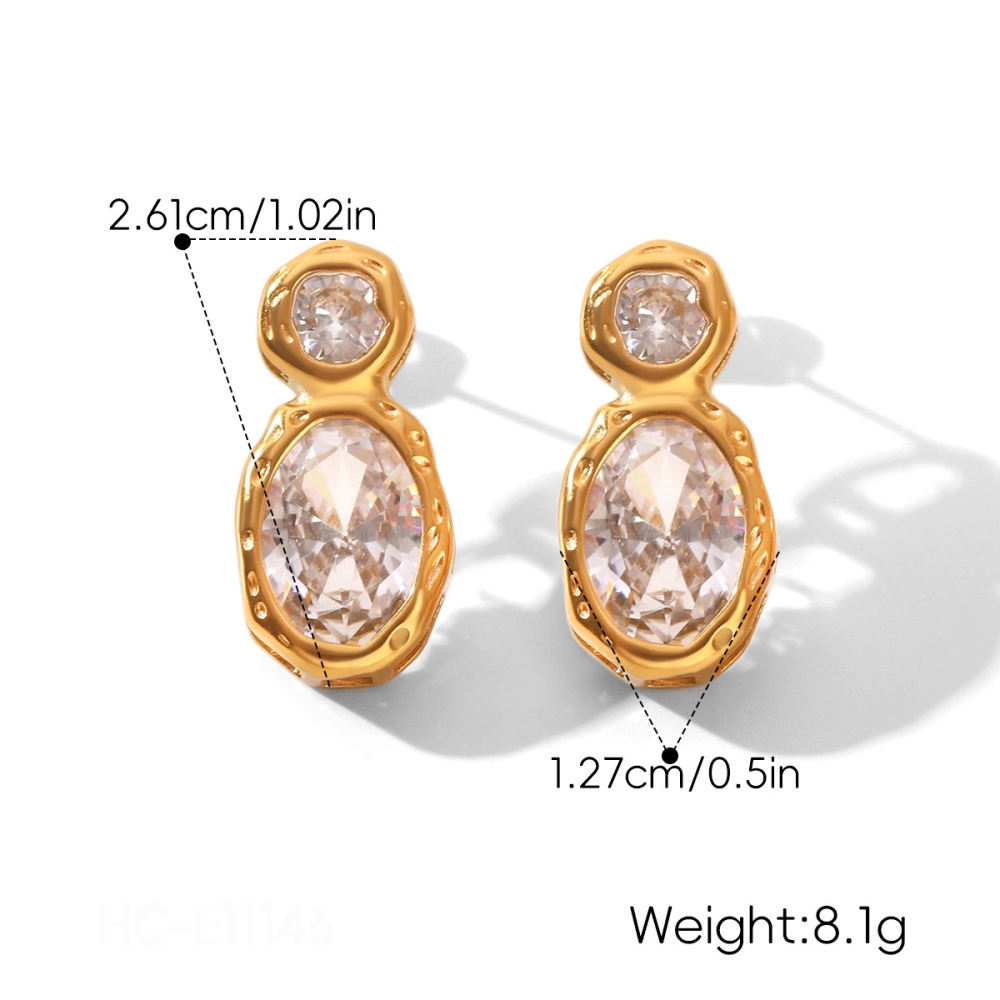 Stainless Steel Waterproof Gold Color Zircon Women's Stud Earrings Picture2