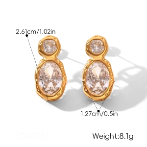 Stainless Steel Waterproof Gold Color Zircon Women's Stud Earrings h5 Picture2