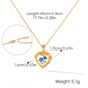 Enamel Flower Heart Stainless Steel Waterproof Gold Color Women's Pendant Necklaces h5 Picture2