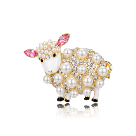 Luxe Serie Schattige Dierenbroches Met Lammetje, Effen Kleur, Metaal, Strass Steentjes En Kunstparels.