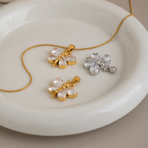 Butterfly Zircon Stainless Steel Waterproof Gold Color Women's Pendant Necklaces h5 Picture3