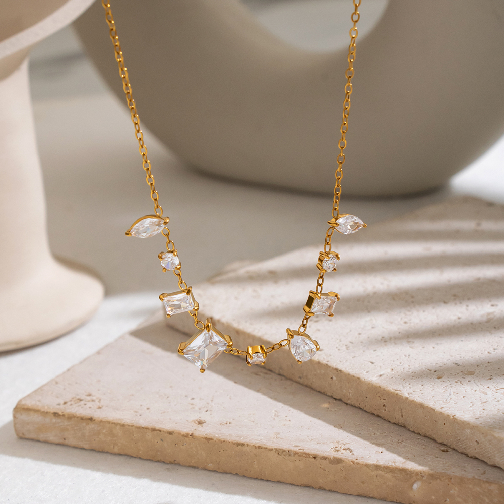 Ellipse Shape Zircon Stainless Steel Waterproof Gold Color Women's Pendant Necklaces Picture5