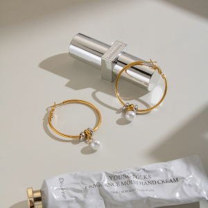 Circle Stainless Steel Waterproof Artificial Pearl Women's Hoop Earrings h5 Picture4