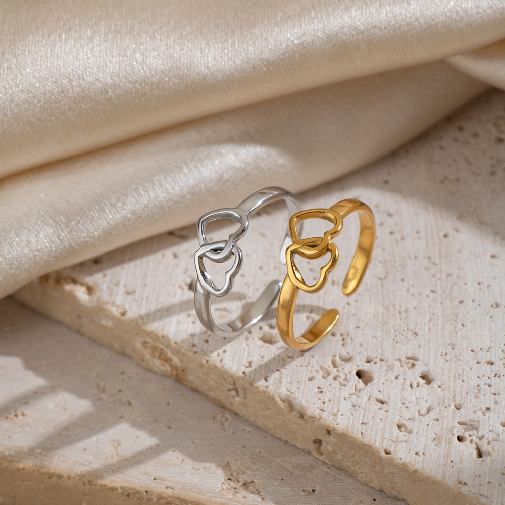 Heart Stainless Steel Waterproof Gold Color Minimalist Rings Picture4