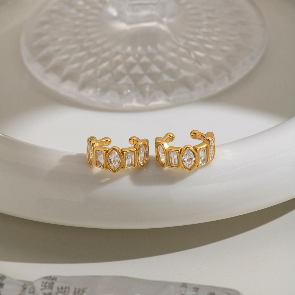 Stainless Steel Waterproof Gold Color Zircon Women's Ear Cuffs Picture3